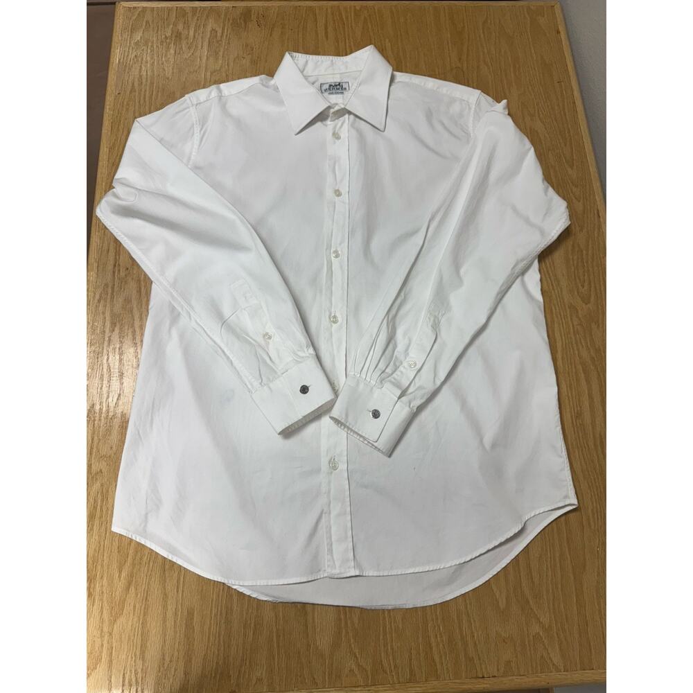 Hermès Men’s White Dress Shirt – Size Large, 100% Cotton Button Down 46” Chest
